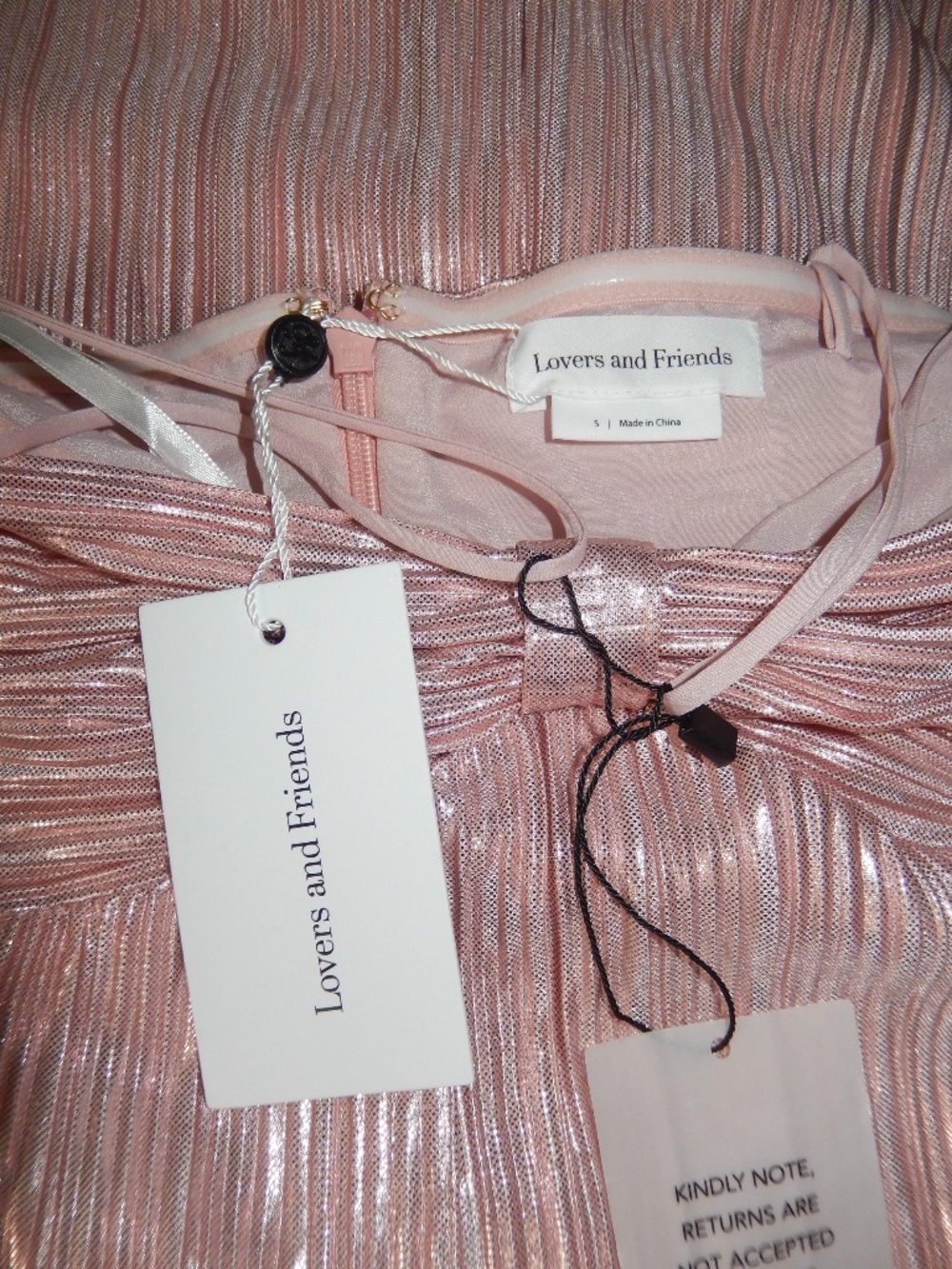 Lovers And Friends Light Metallic Pink Plisse Mya Formal Hoco Gown Dress New S - Picture 5 of 9